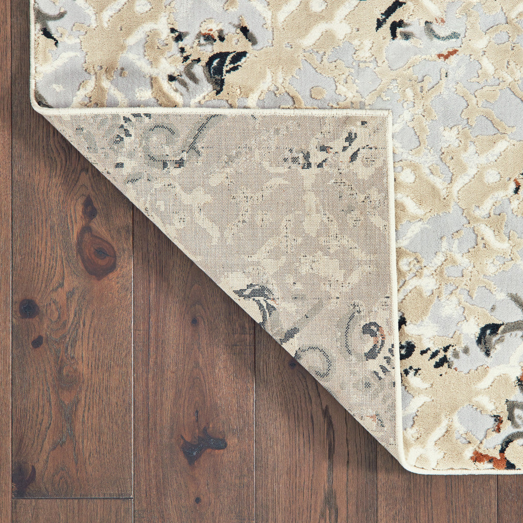 2' X 8' Grey And Gold Abstract Power Loom Stain Resistant Runner Rug - Home & Garden