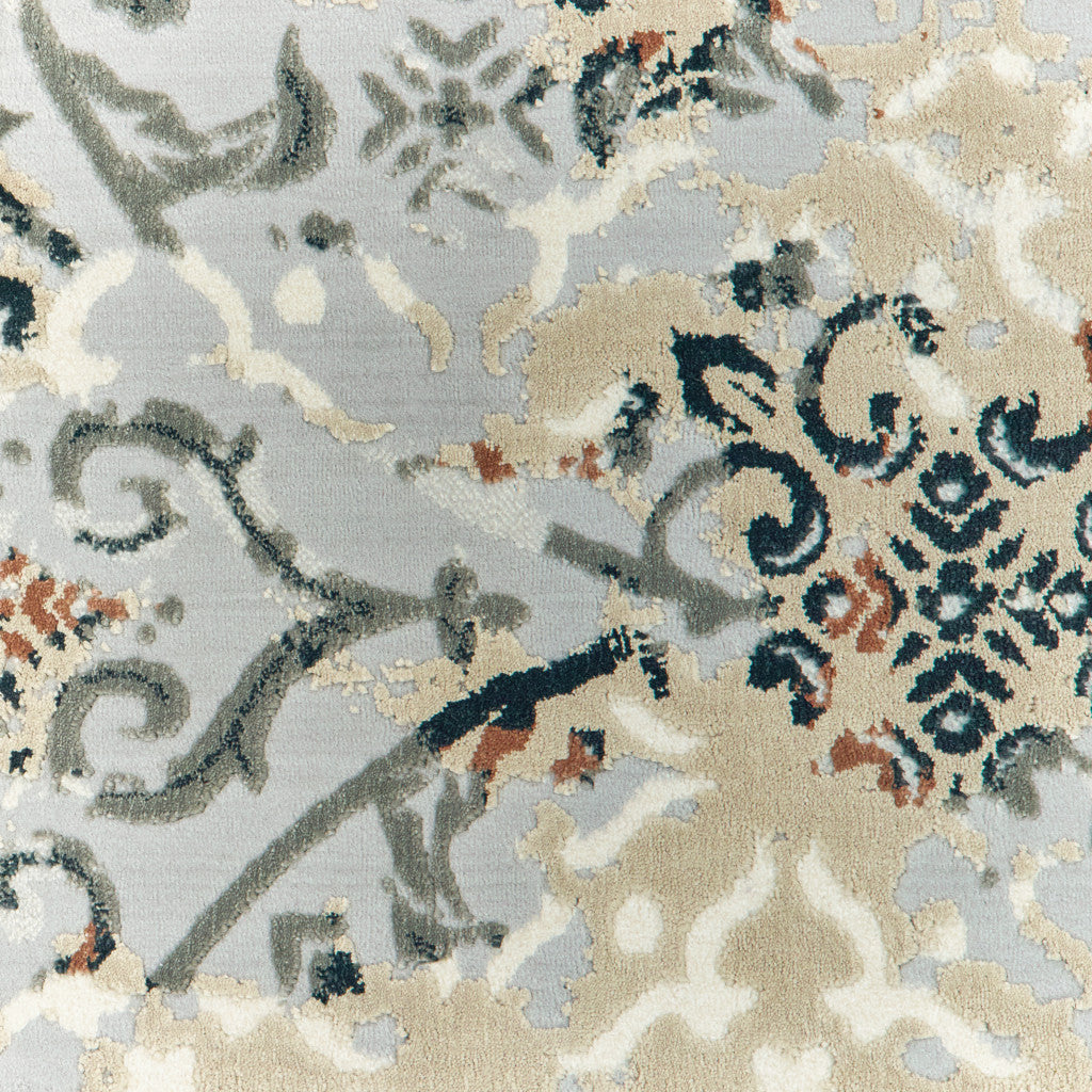 2' X 8' Grey And Gold Abstract Power Loom Stain Resistant Runner Rug - Home & Garden