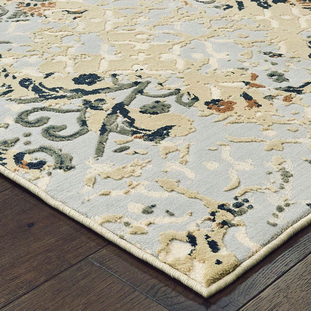 2' X 8' Grey And Gold Abstract Power Loom Stain Resistant Runner Rug - Home & Garden