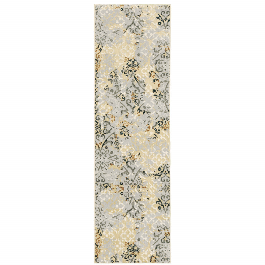 2' X 8' Grey And Gold Abstract Power Loom Stain Resistant Runner Rug - Home & Garden