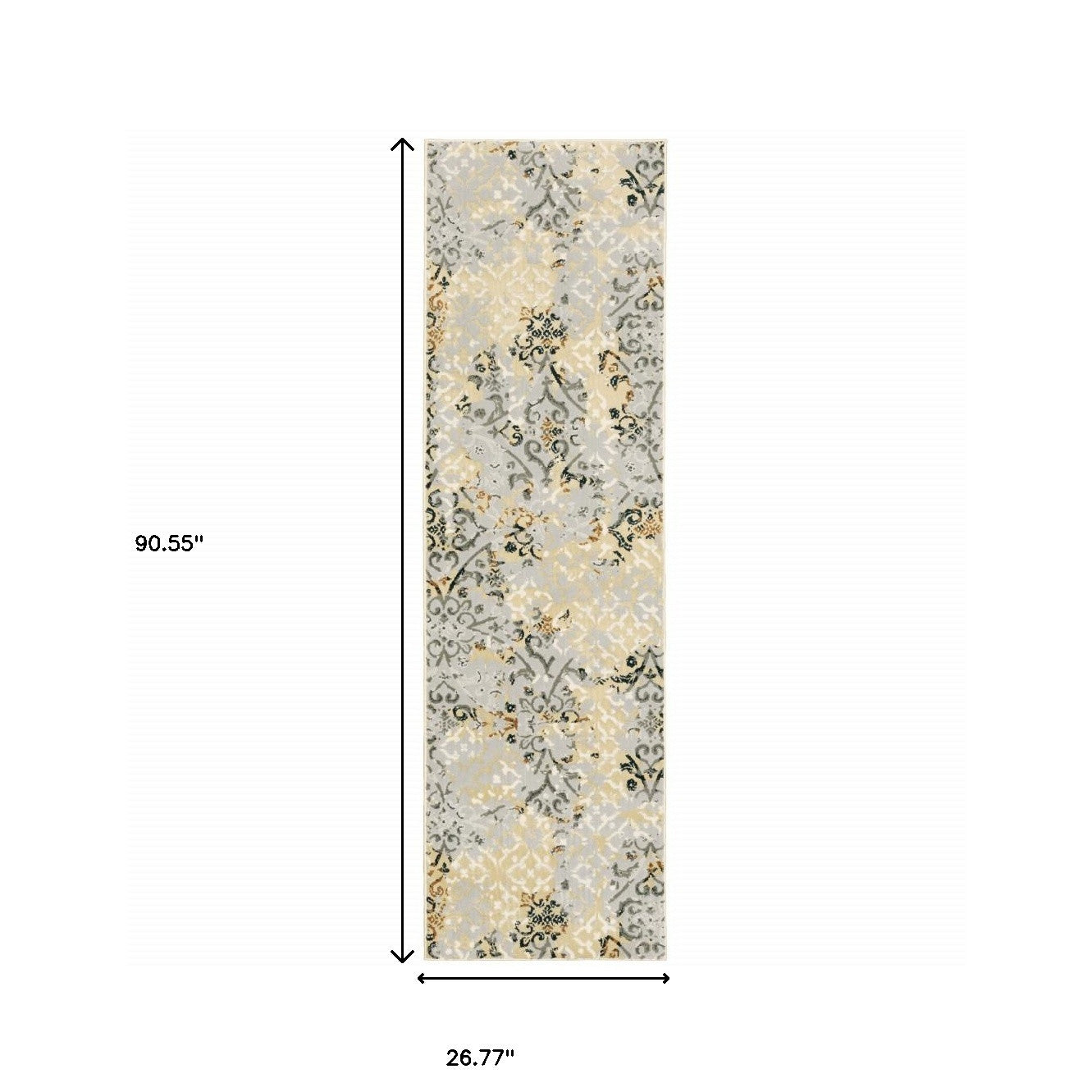 2' X 8' Grey And Gold Abstract Power Loom Stain Resistant Runner Rug - Home & Garden