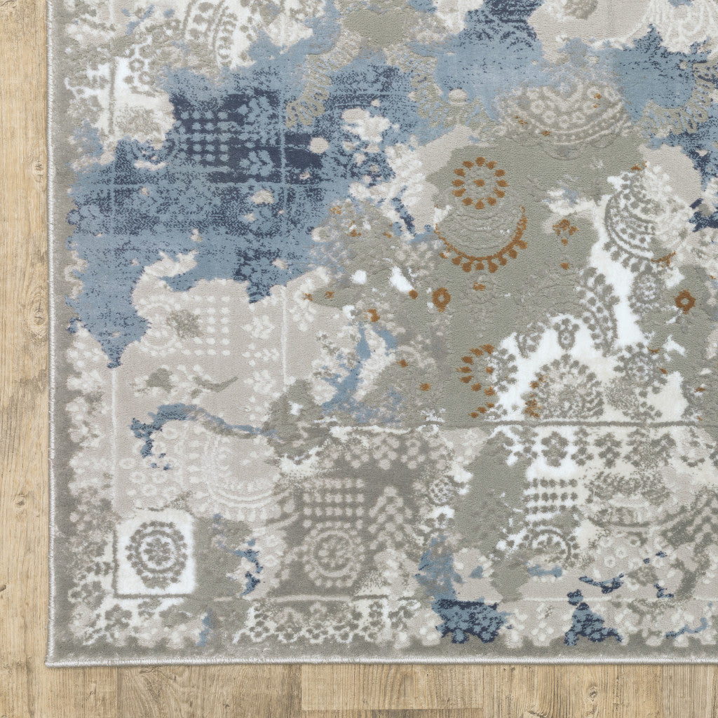 6' X 9' Grey Blue Ivory Navy Beige And Brown Abstract Power Loom Stain Resistant Area Rug - Home & Garden