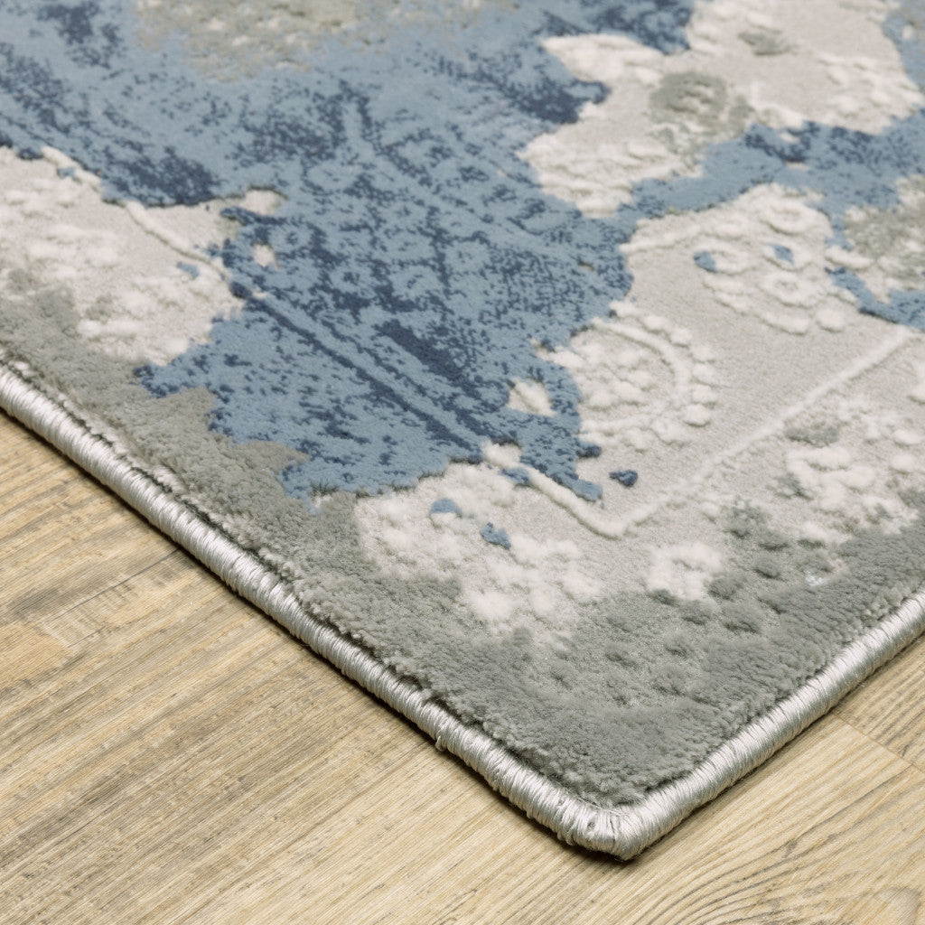 6' X 9' Grey Blue Ivory Navy Beige And Brown Abstract Power Loom Stain Resistant Area Rug - Home & Garden