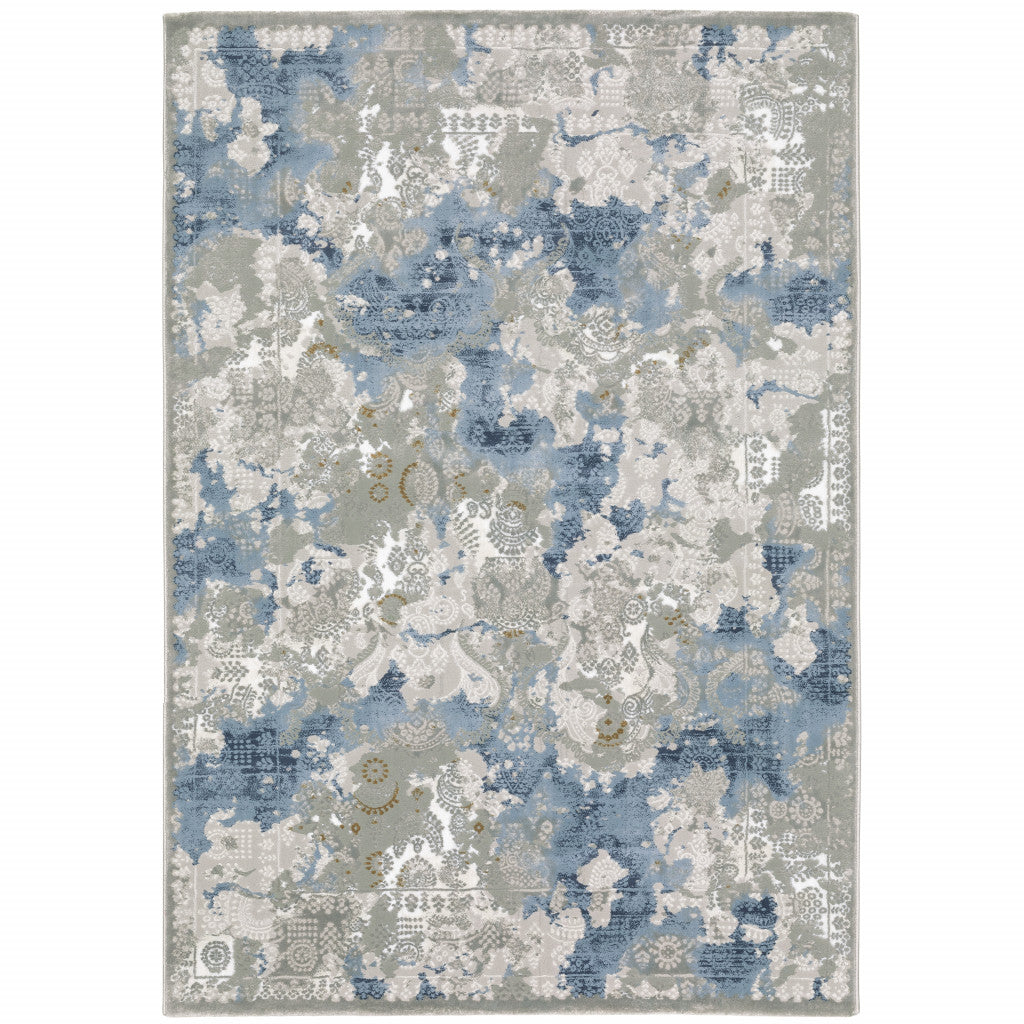 6' X 9' Grey Blue Ivory Navy Beige And Brown Abstract Power Loom Stain Resistant Area Rug - Home & Garden