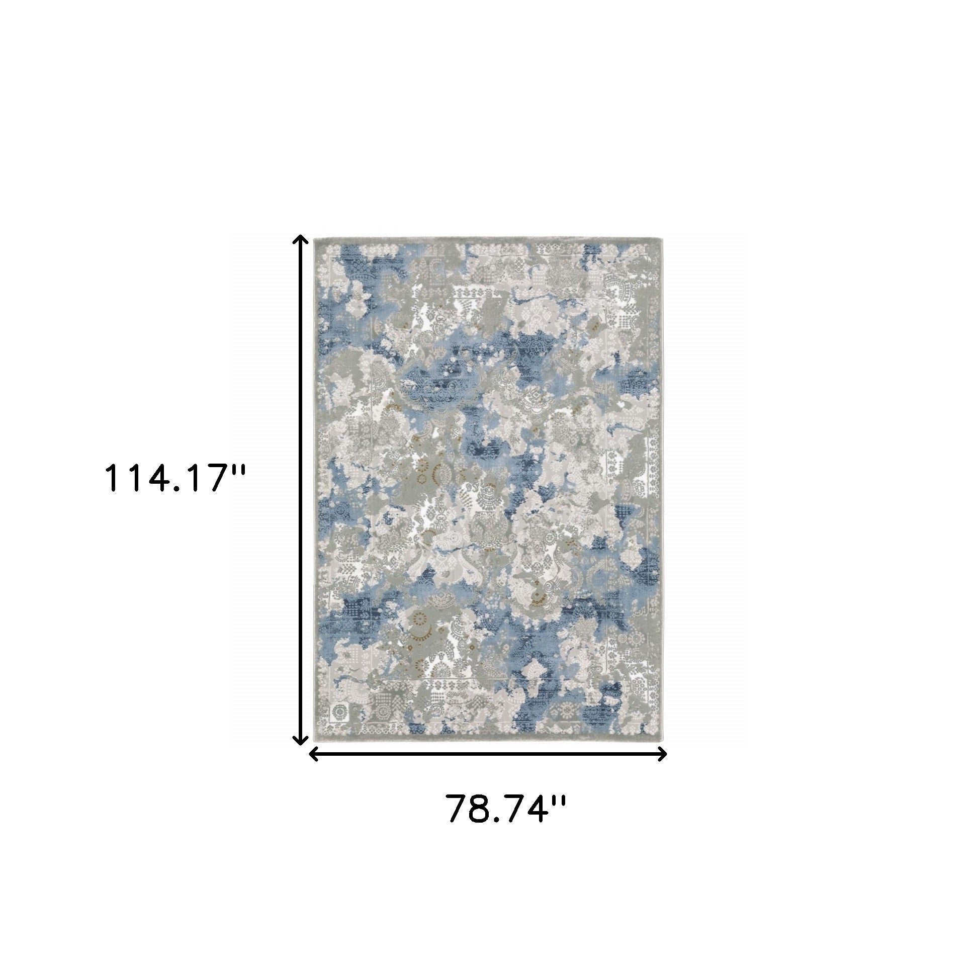 6' X 9' Grey Blue Ivory Navy Beige And Brown Abstract Power Loom Stain Resistant Area Rug - Home & Garden