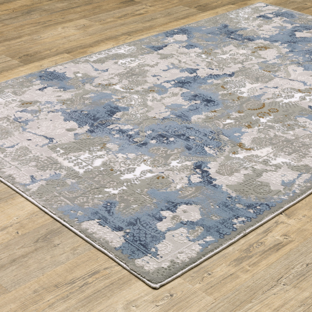 6' X 9' Grey Blue Ivory Navy Beige And Brown Abstract Power Loom Stain Resistant Area Rug - Home & Garden
