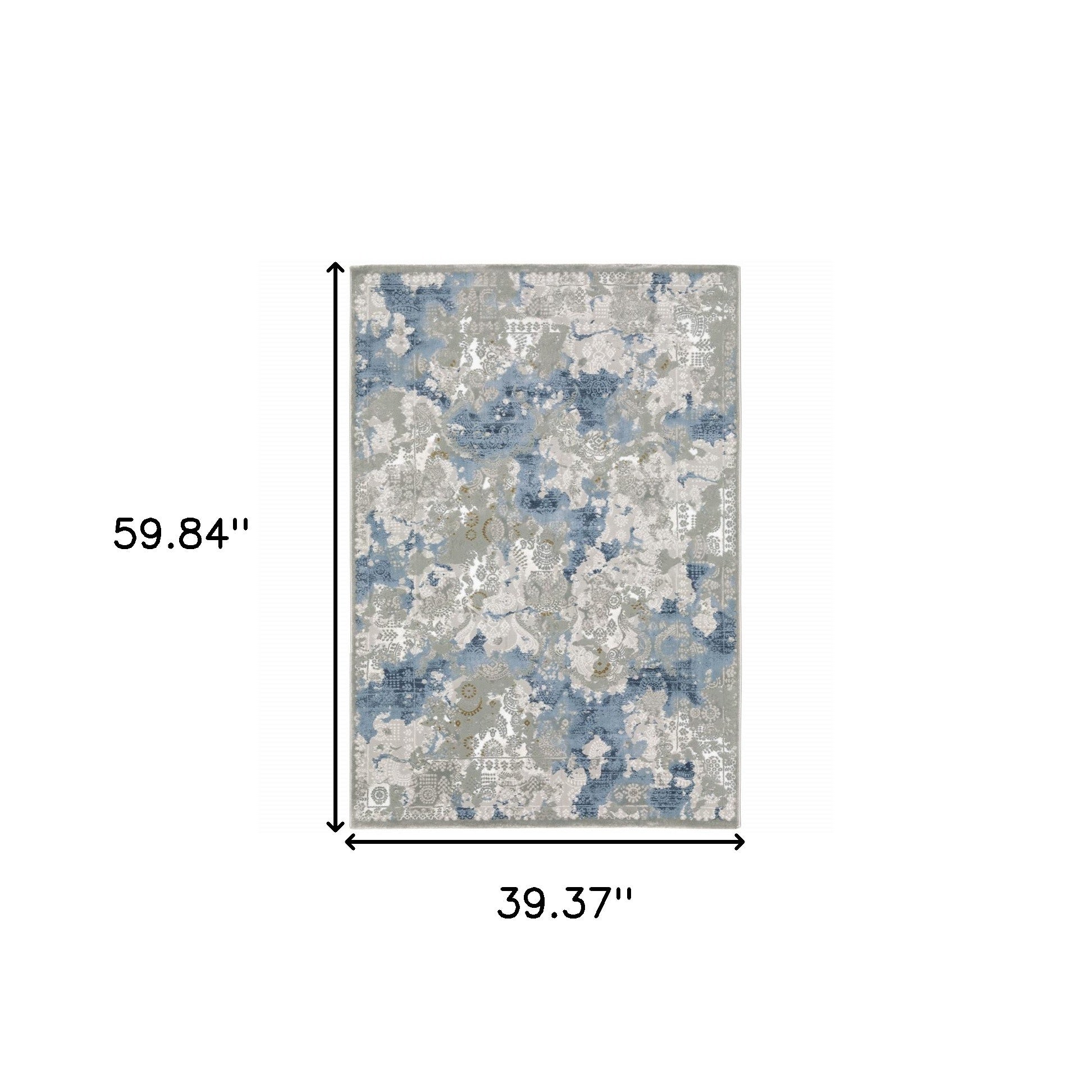 3' X 5' Grey Blue Ivory Navy Beige And Brown Abstract Power Loom Stain Resistant Area Rug - Home & Garden