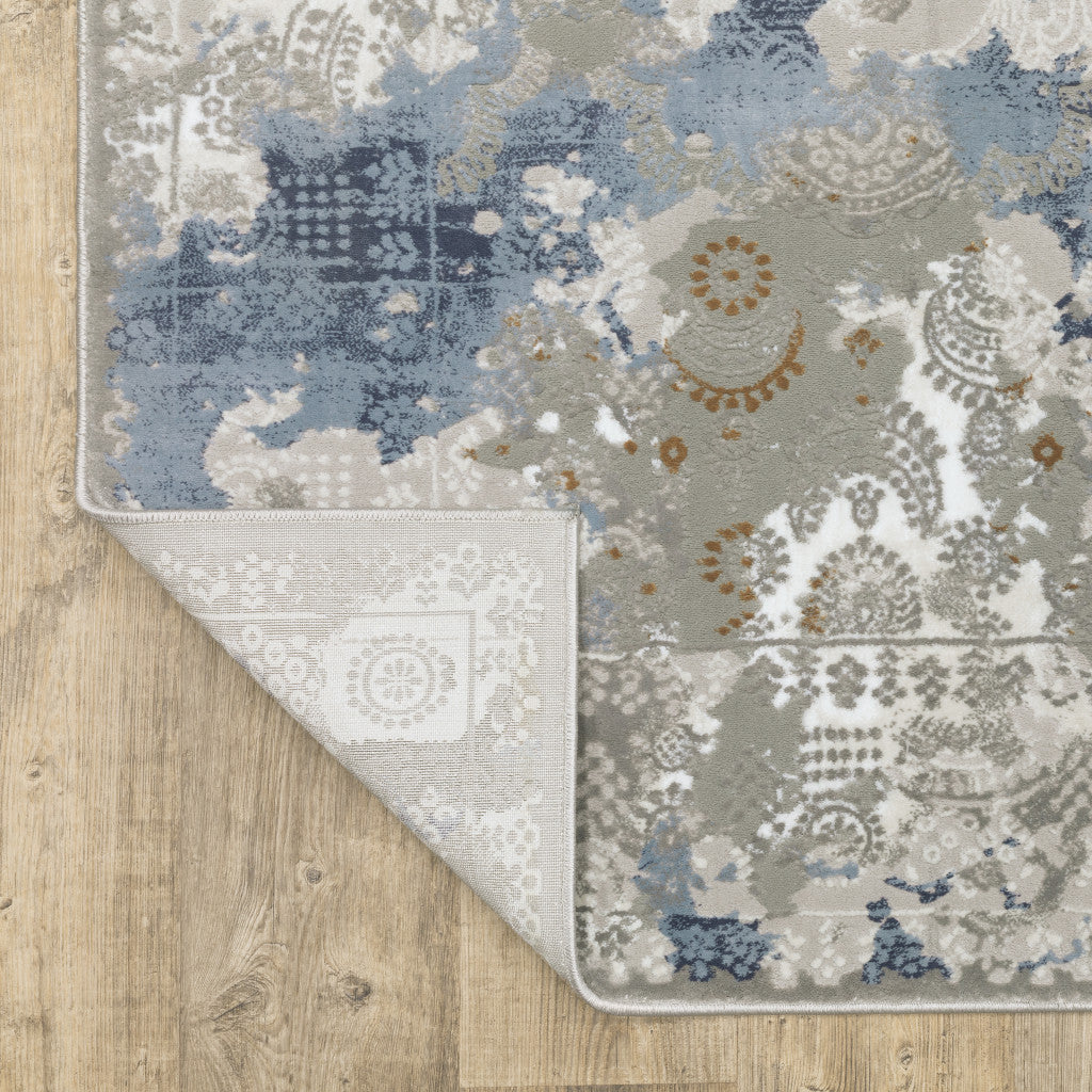 3' X 5' Grey Blue Ivory Navy Beige And Brown Abstract Power Loom Stain Resistant Area Rug - Home & Garden