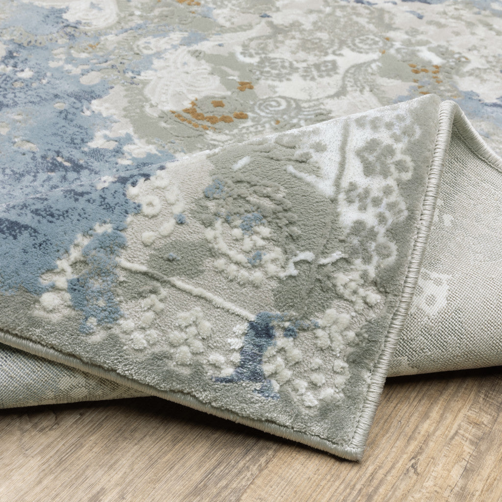 3' X 5' Grey Blue Ivory Navy Beige And Brown Abstract Power Loom Stain Resistant Area Rug - Home & Garden