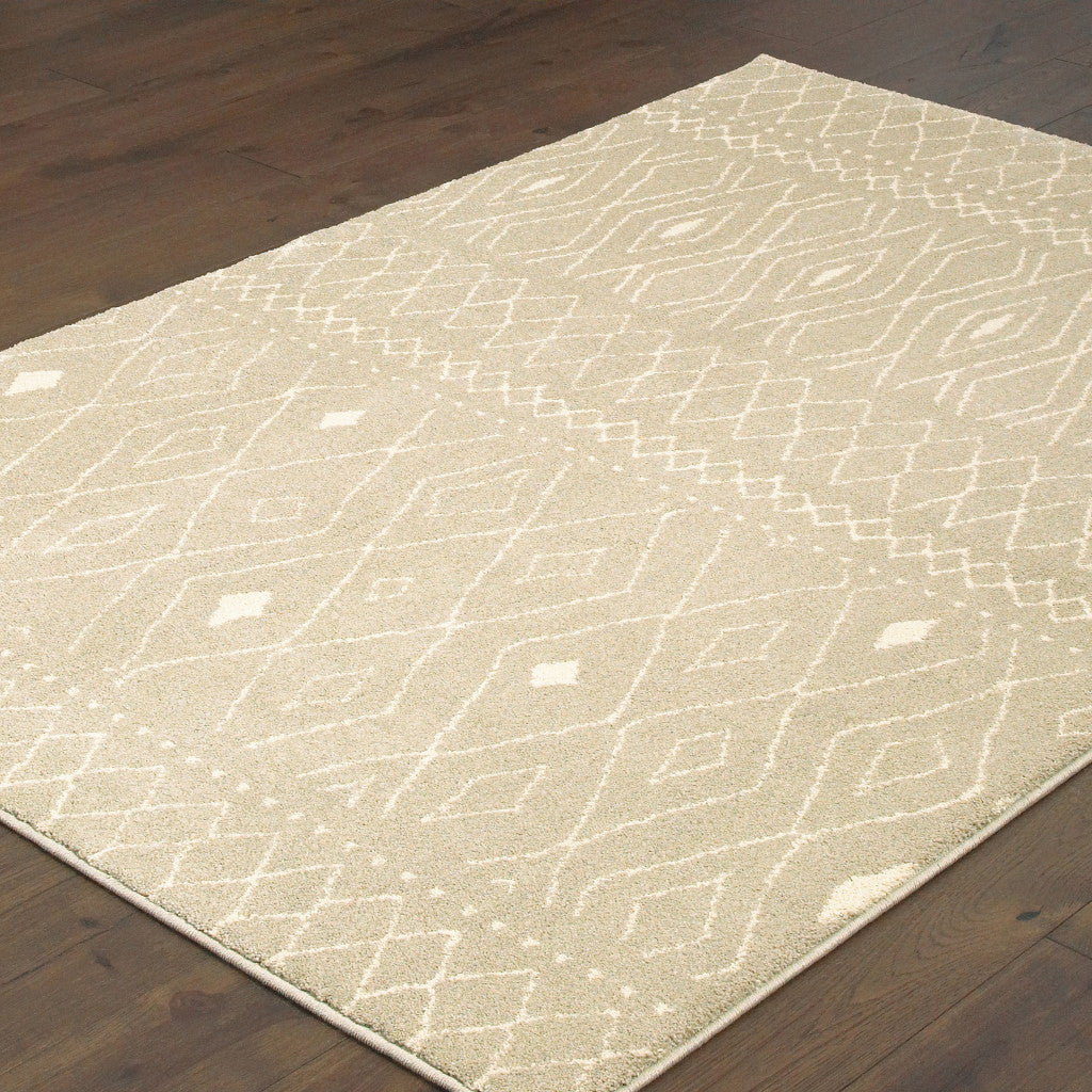 2' X 3' Sand And Ivory Geometric Power Loom Stain Resistant Area Rug - Home & Garden