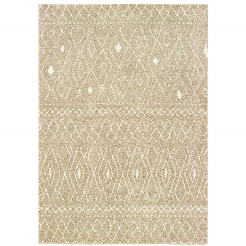 2' X 3' Sand And Ivory Geometric Power Loom Stain Resistant Area Rug - Home & Garden