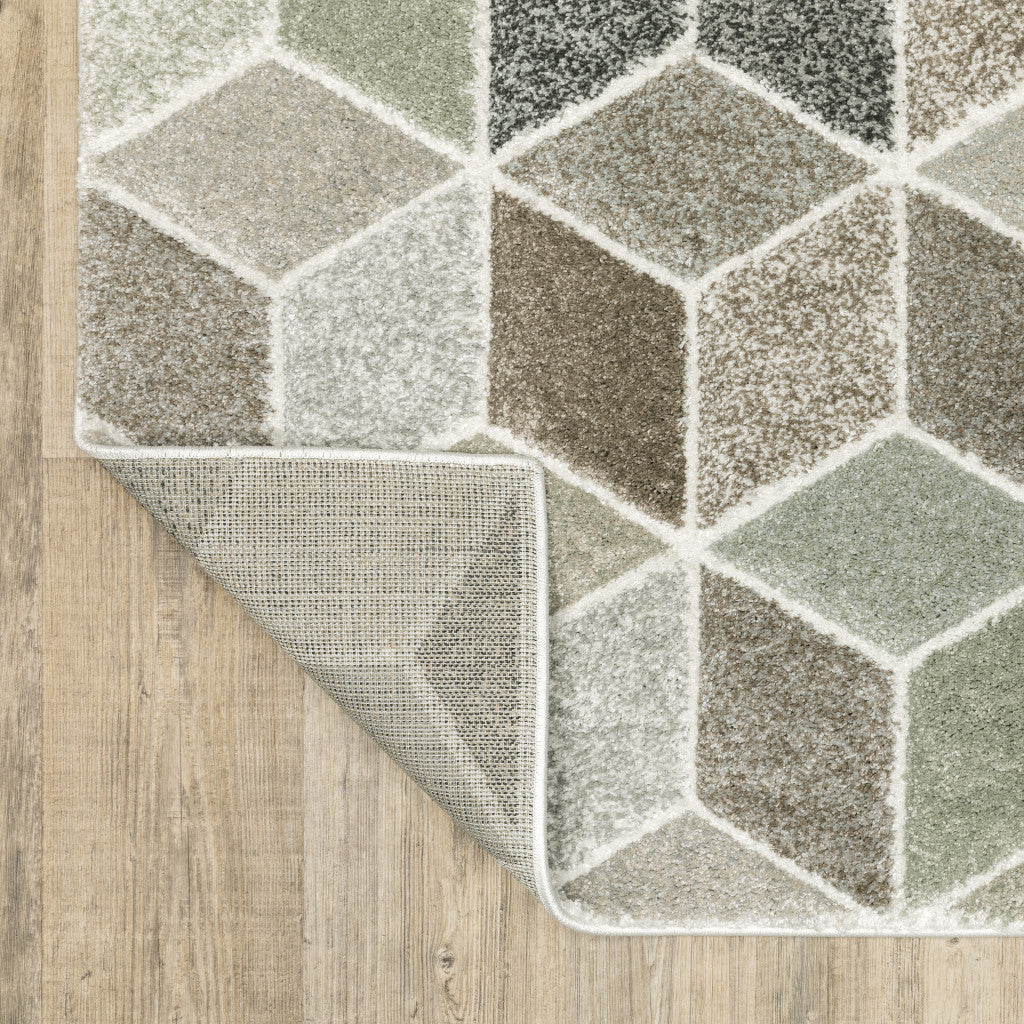 10' X 13' Beige Brown Grey Tan Sage And Pale Blue Geometric Power Loom Stain Resistant Area Rug - Home & Garden