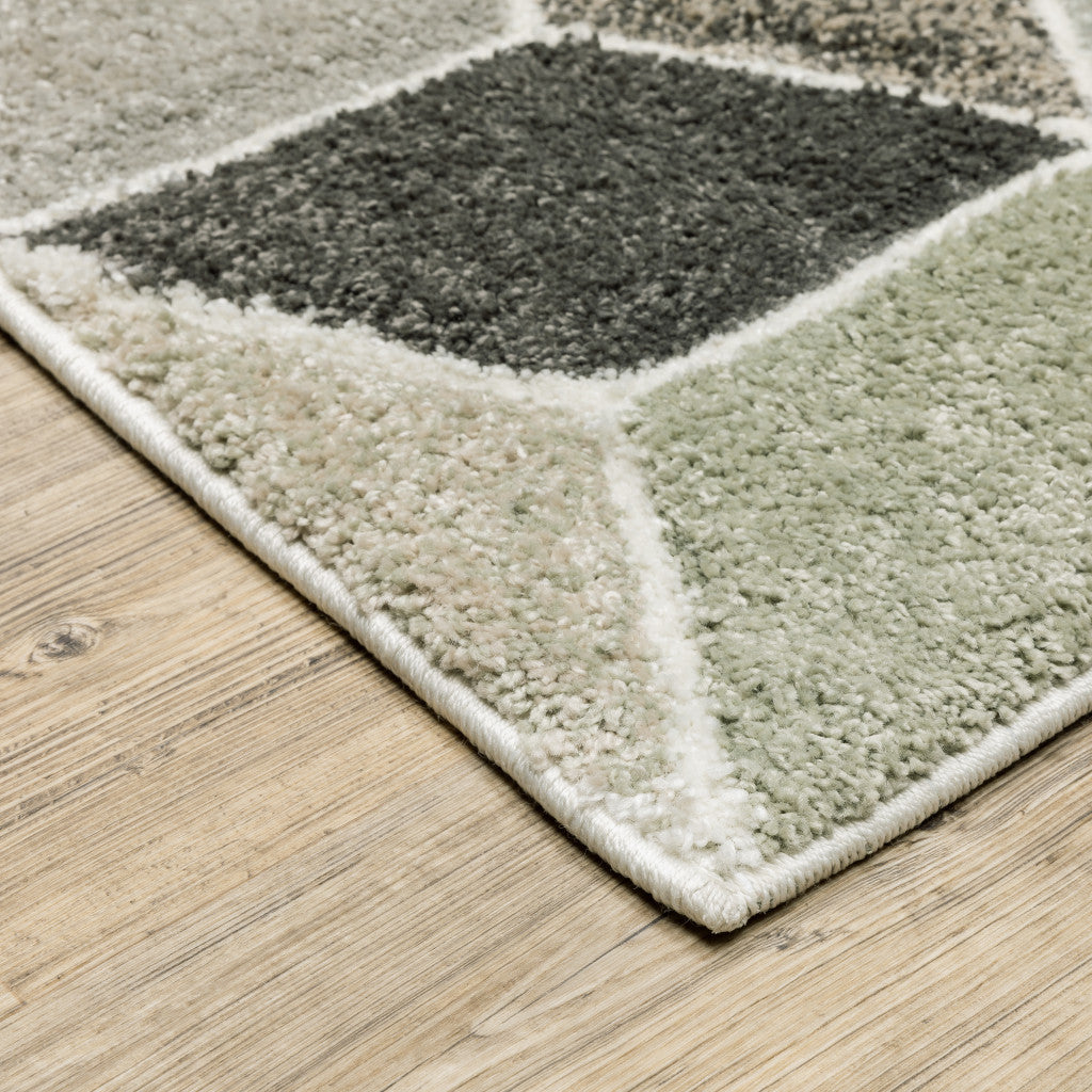 10' X 13' Beige Brown Grey Tan Sage And Pale Blue Geometric Power Loom Stain Resistant Area Rug - Home & Garden