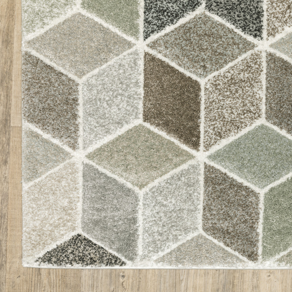 10' X 13' Beige Brown Grey Tan Sage And Pale Blue Geometric Power Loom Stain Resistant Area Rug - Home & Garden