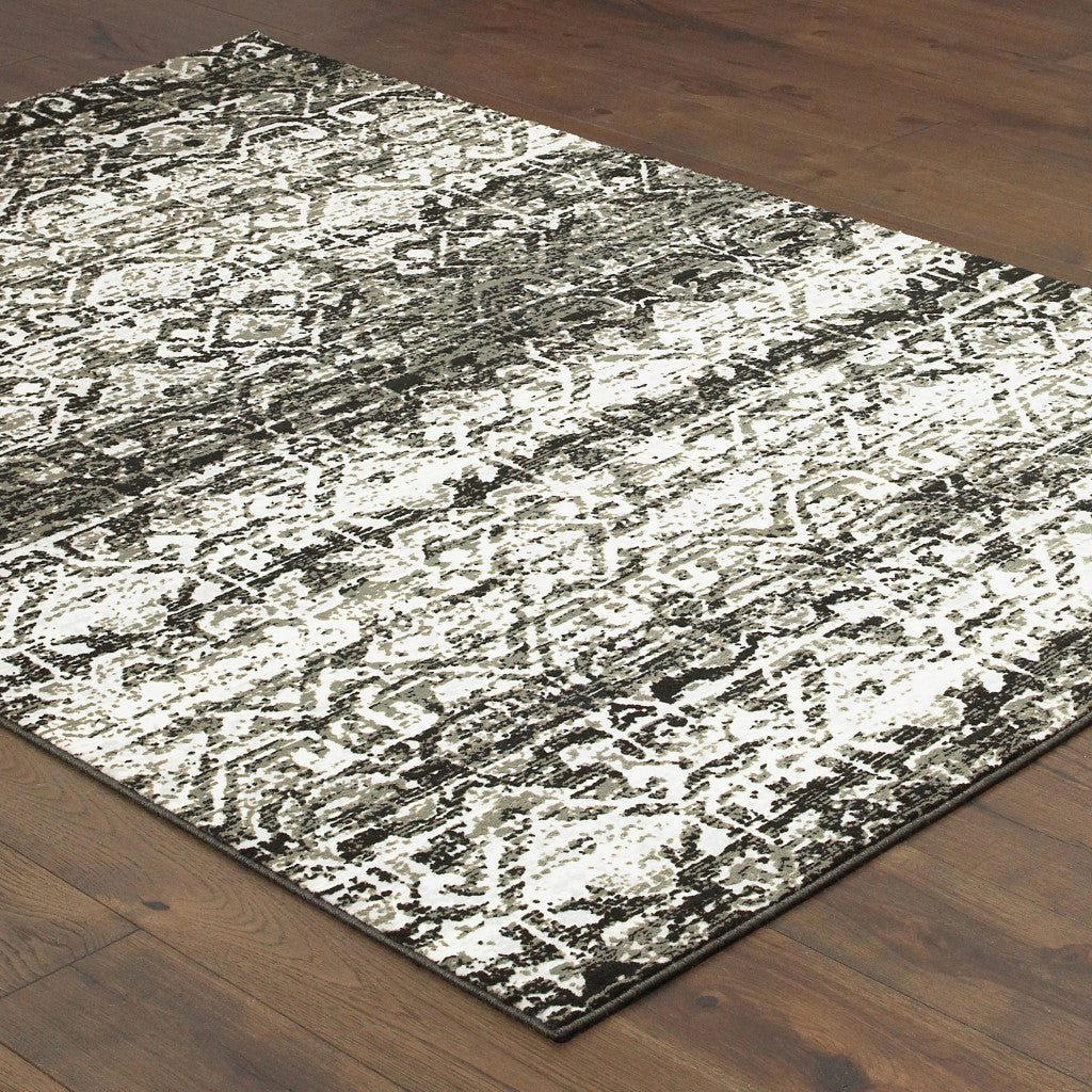 10' X 13' Grey And Ivory Geometric Power Loom Stain Resistant Area Rug - Home & Garden