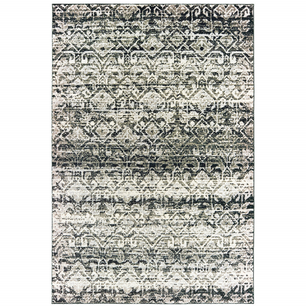 10' X 13' Grey And Ivory Geometric Power Loom Stain Resistant Area Rug - Home & Garden