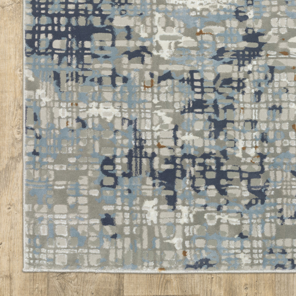 10' X 13' Blue Ivory Grey Brown Beige And Light Blue Abstract Power Loom Stain Resistant Area Rug - Home & Garden