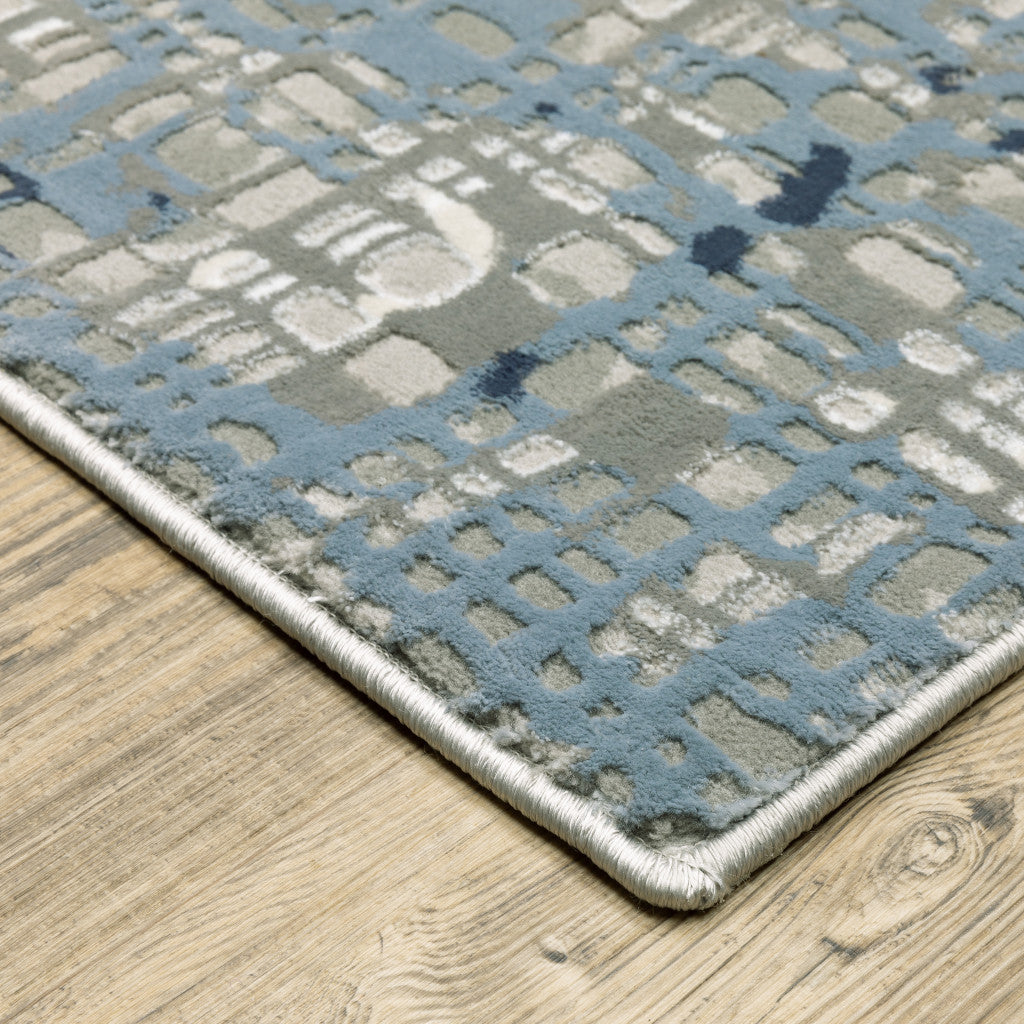 10' X 13' Blue Ivory Grey Brown Beige And Light Blue Abstract Power Loom Stain Resistant Area Rug - Home & Garden