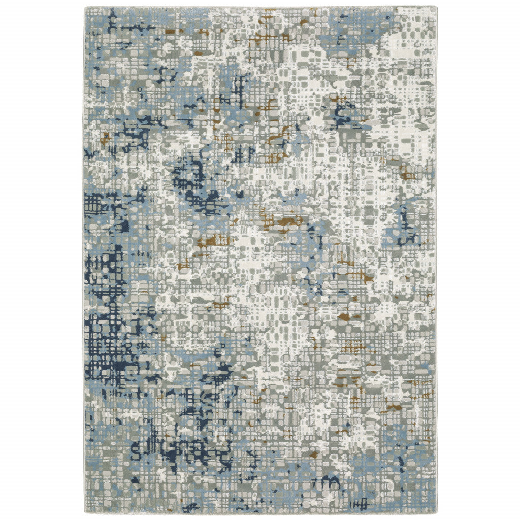 10' X 13' Blue Ivory Grey Brown Beige And Light Blue Abstract Power Loom Stain Resistant Area Rug - Home & Garden