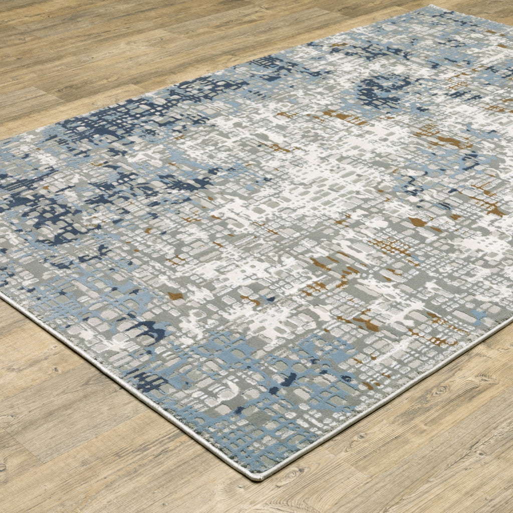 10' X 13' Blue Ivory Grey Brown Beige And Light Blue Abstract Power Loom Stain Resistant Area Rug - Home & Garden