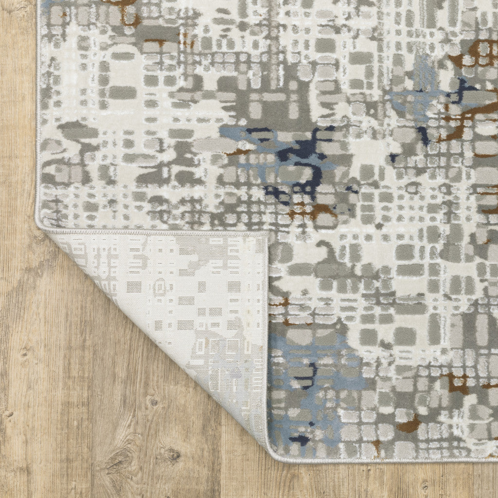 10' X 13' Blue Ivory Grey Brown Beige And Light Blue Abstract Power Loom Stain Resistant Area Rug - Home & Garden