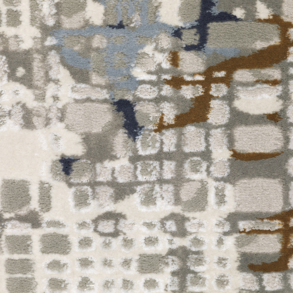 10' X 13' Blue Ivory Grey Brown Beige And Light Blue Abstract Power Loom Stain Resistant Area Rug - Home & Garden