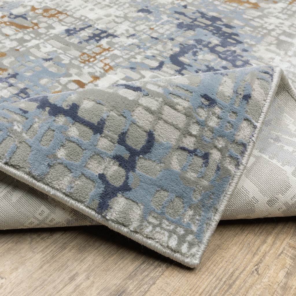 10' X 13' Blue Ivory Grey Brown Beige And Light Blue Abstract Power Loom Stain Resistant Area Rug - Home & Garden