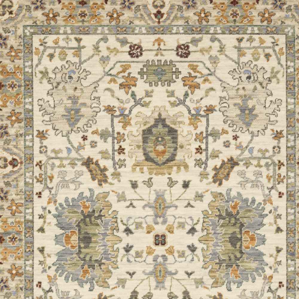 10' X 13' Ivory Oriental Power Loom Stain Resistant Area Rug With Fringe