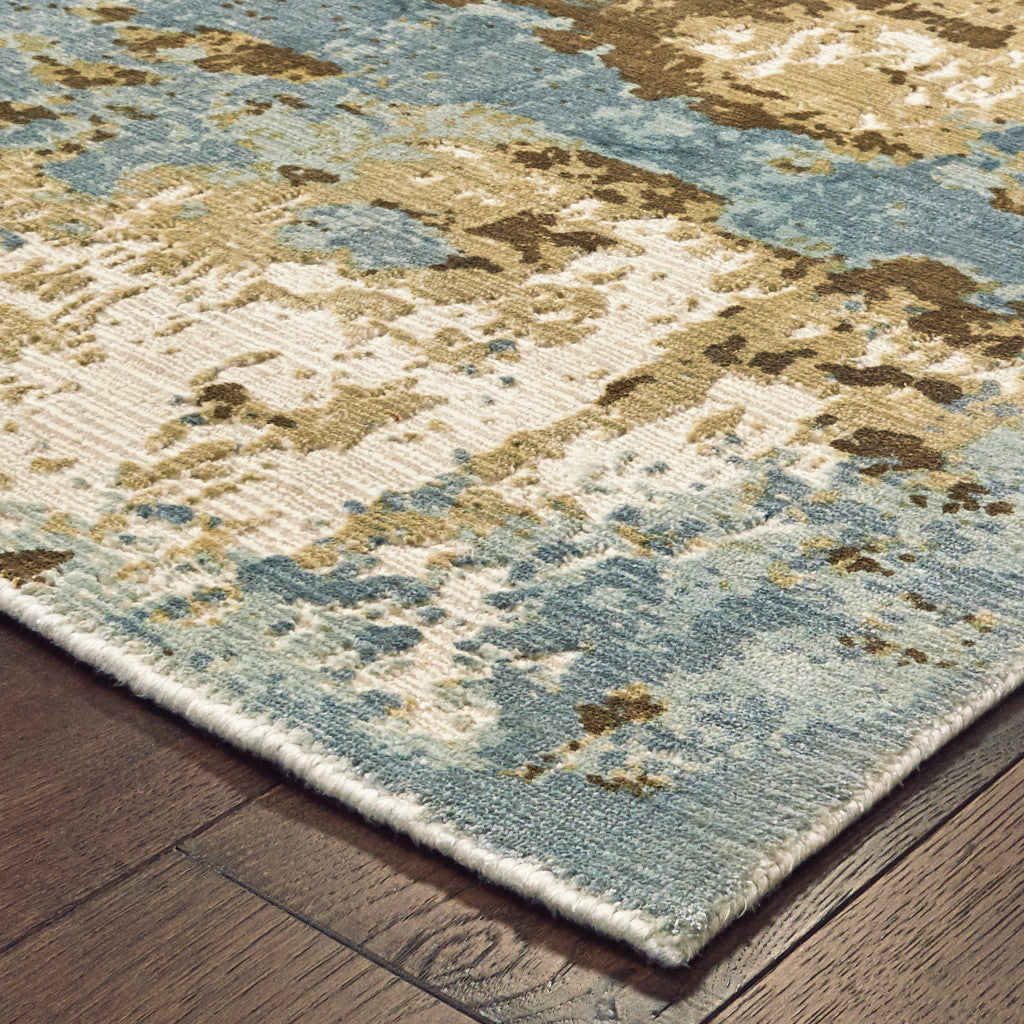 10' X 14' Blue And Brown Abstract Hand Loomed Stain Resistant Area Rug - Home & Garden