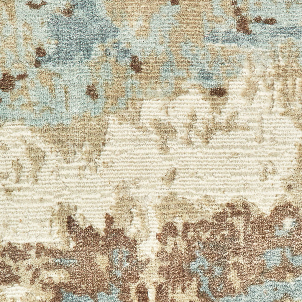 10' X 14' Blue And Brown Abstract Hand Loomed Stain Resistant Area Rug - Home & Garden
