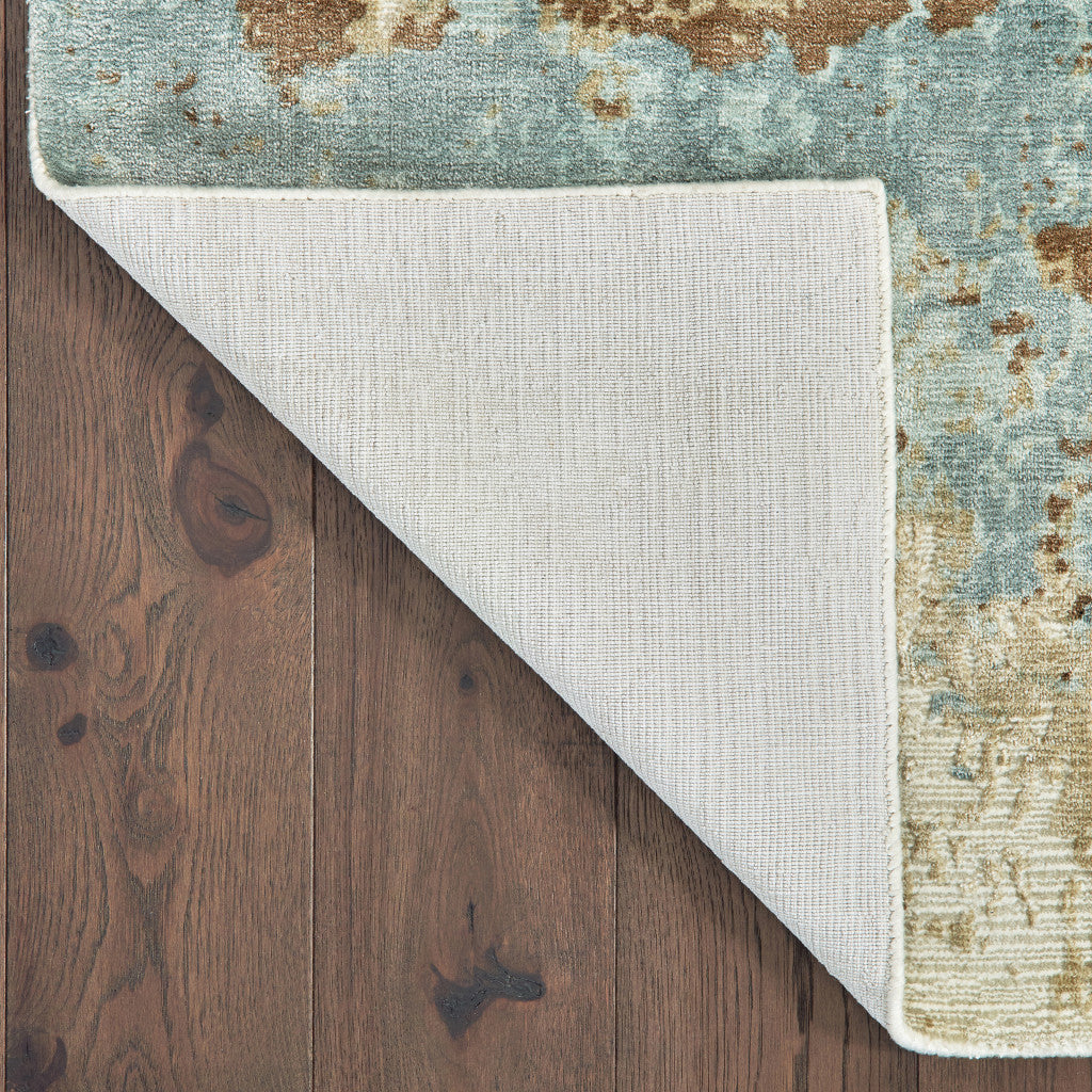 10' X 14' Blue And Brown Abstract Hand Loomed Stain Resistant Area Rug - Home & Garden