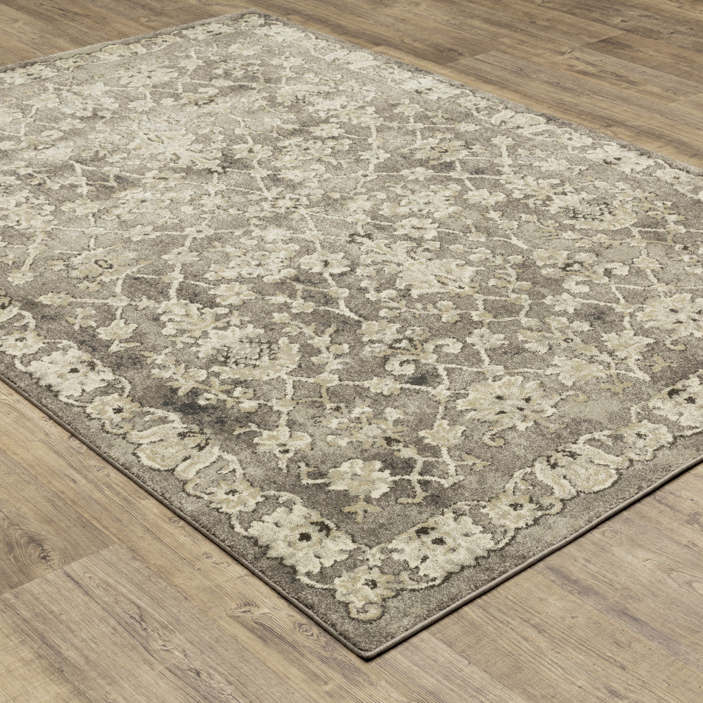 10' X 13' Grey Beige Tan And Brown Oriental Power Loom Stain Resistant Area Rug - Home & Garden