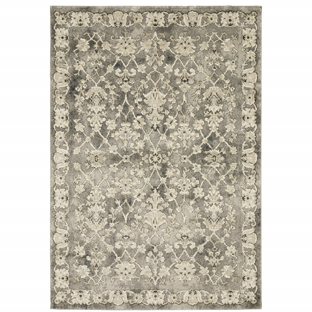 10' X 13' Grey Beige Tan And Brown Oriental Power Loom Stain Resistant Area Rug - Home & Garden