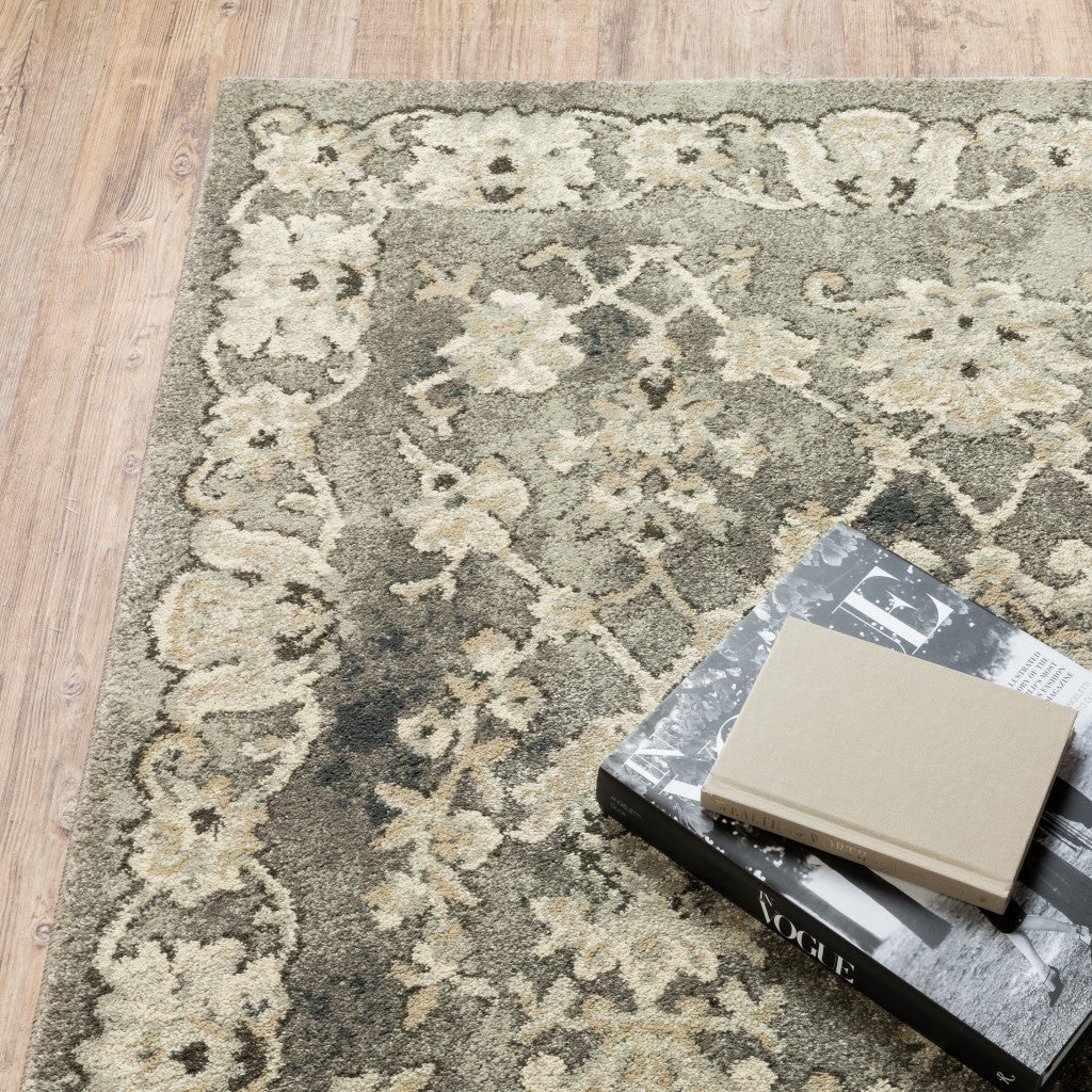 10' X 13' Grey Beige Tan And Brown Oriental Power Loom Stain Resistant Area Rug - Home & Garden
