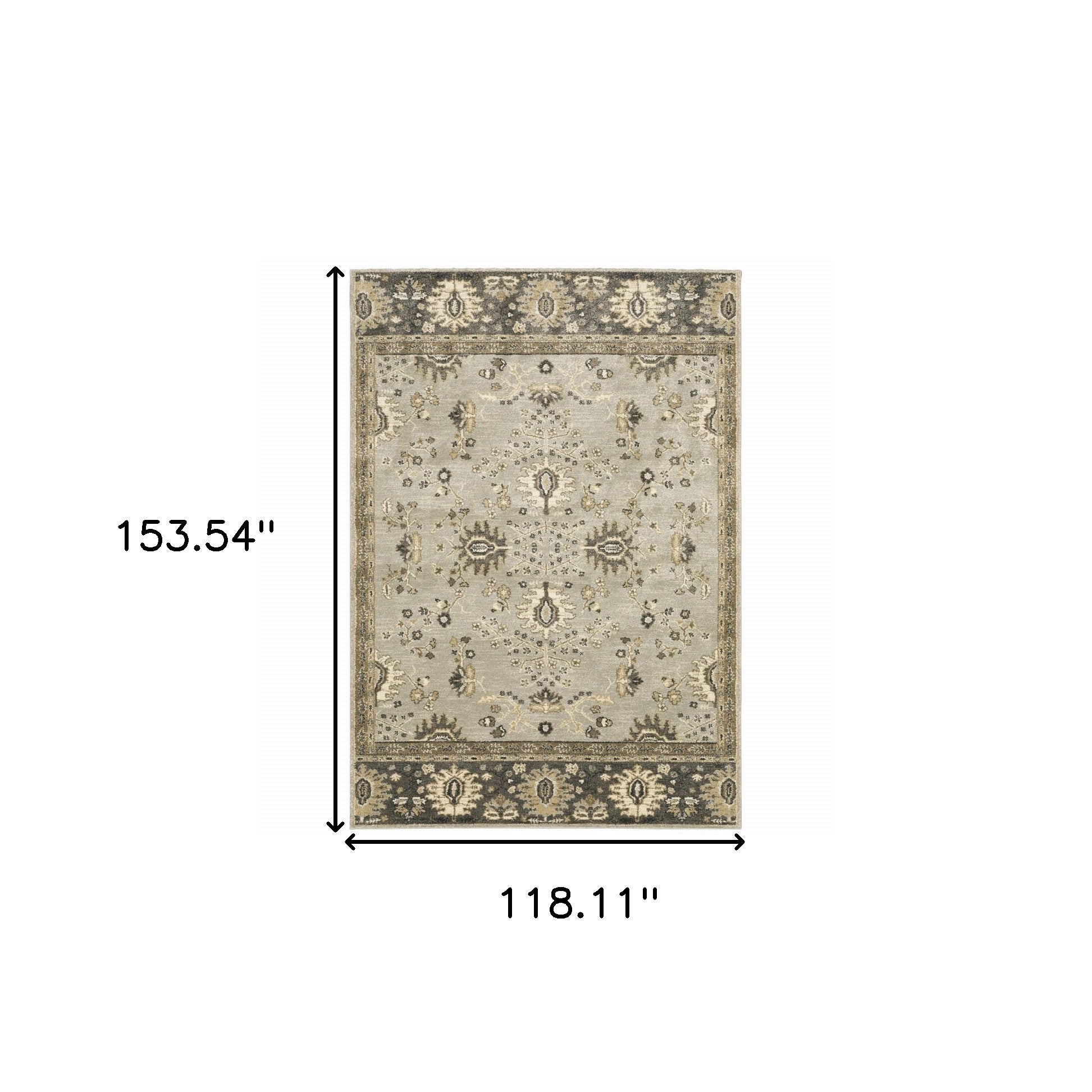 10' X 13' Grey Brown Tan And Beige Oriental Power Loom Stain Resistant Area Rug - Home & Garden
