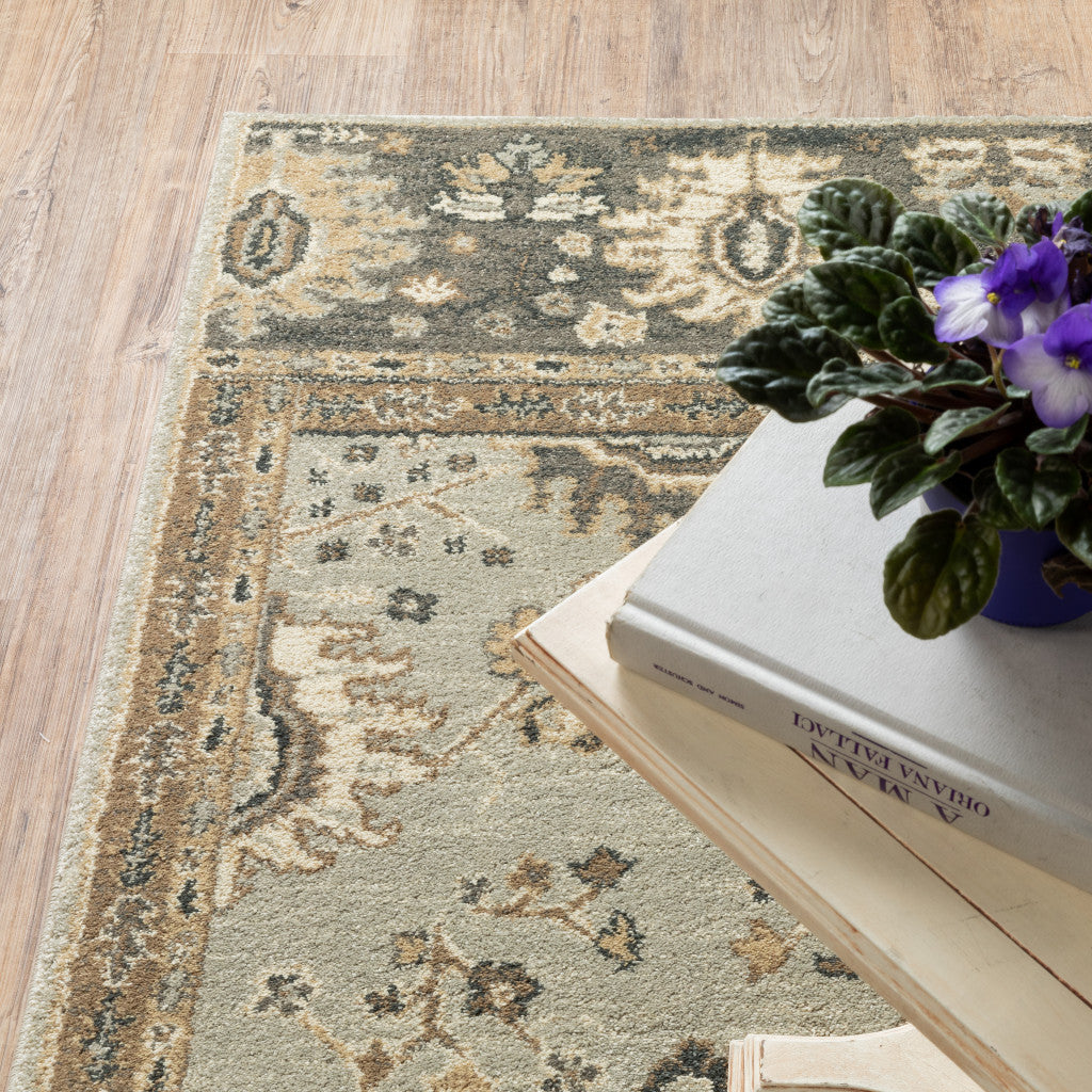 10' X 13' Grey Brown Tan And Beige Oriental Power Loom Stain Resistant Area Rug - Home & Garden
