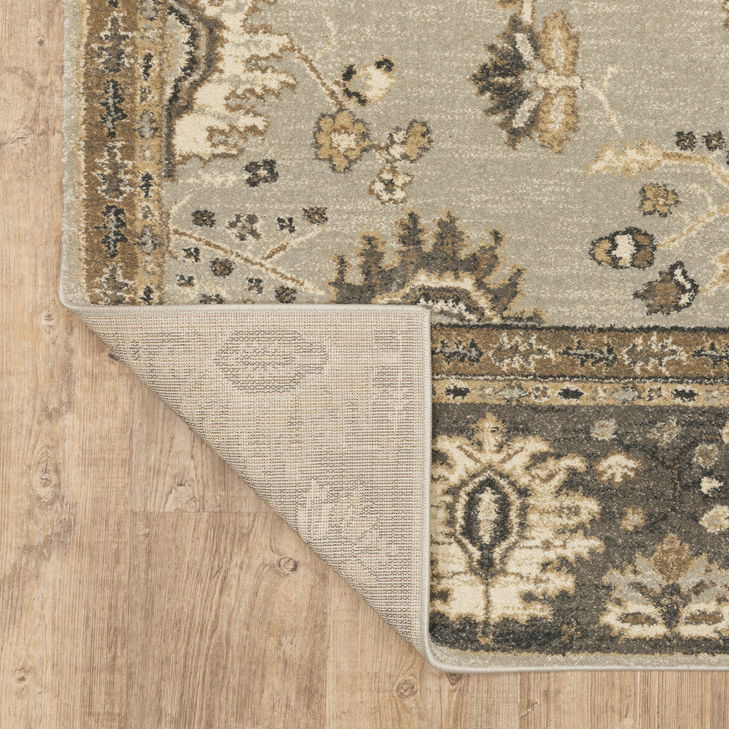 5' X 8' Grey Brown Tan And Beige Oriental Power Loom Stain Resistant Area Rug - Home & Garden