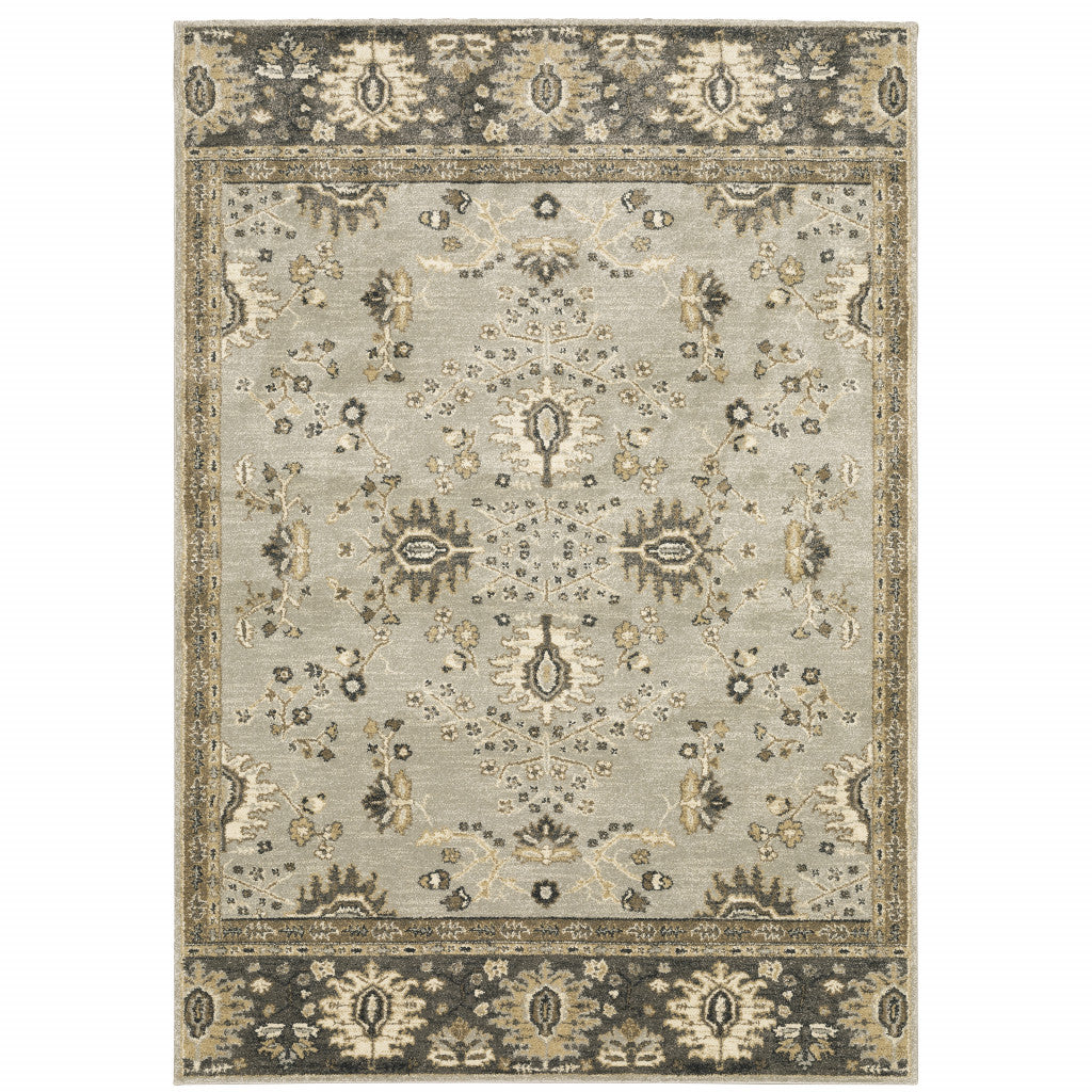5' X 8' Grey Brown Tan And Beige Oriental Power Loom Stain Resistant Area Rug - Home & Garden