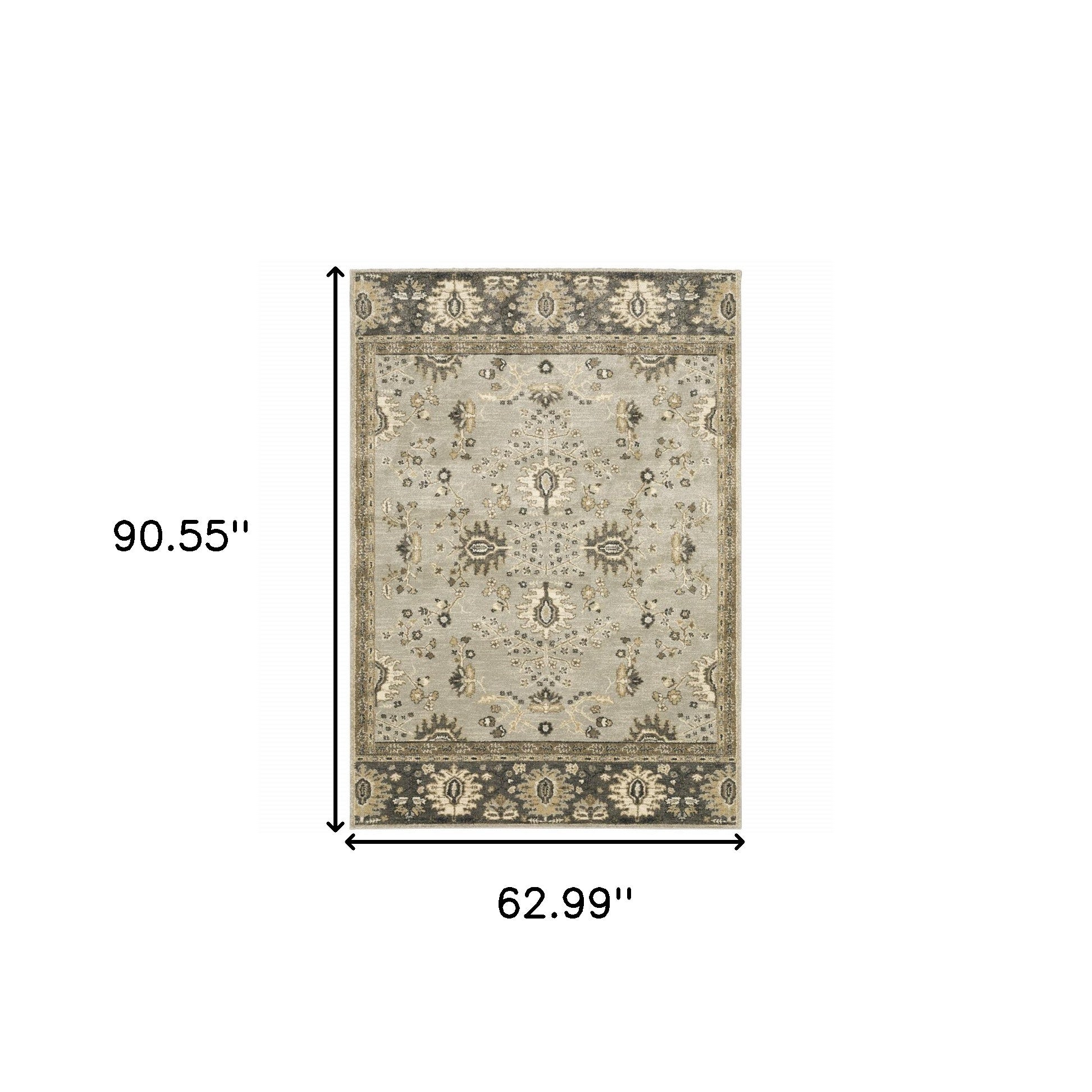 5' X 8' Grey Brown Tan And Beige Oriental Power Loom Stain Resistant Area Rug - Home & Garden