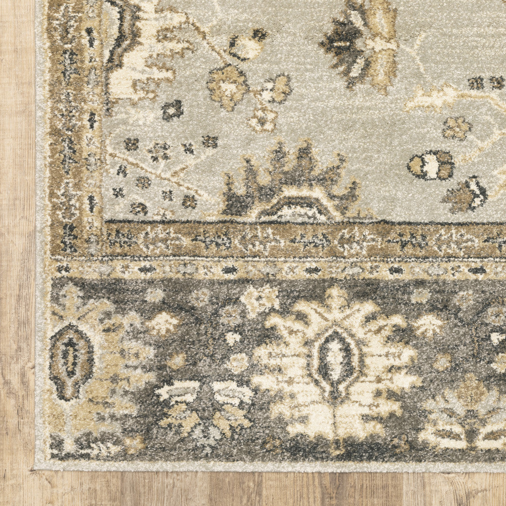 5' X 8' Grey Brown Tan And Beige Oriental Power Loom Stain Resistant Area Rug - Home & Garden