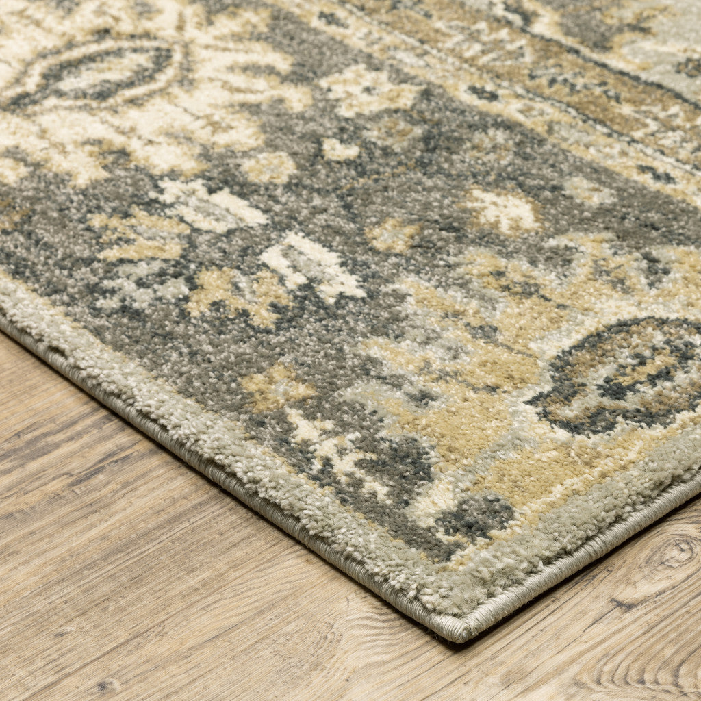 5' X 8' Grey Brown Tan And Beige Oriental Power Loom Stain Resistant Area Rug - Home & Garden