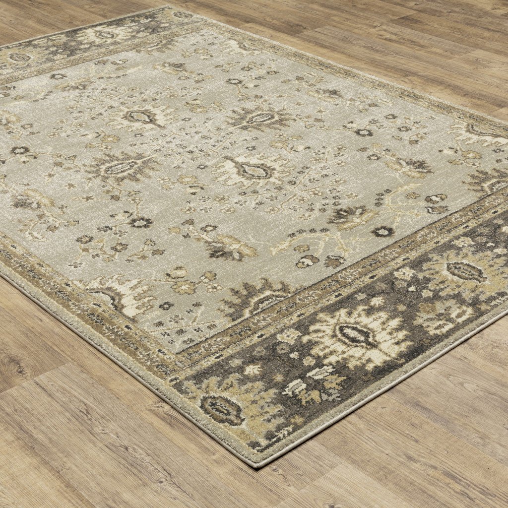 5' X 8' Grey Brown Tan And Beige Oriental Power Loom Stain Resistant Area Rug - Home & Garden