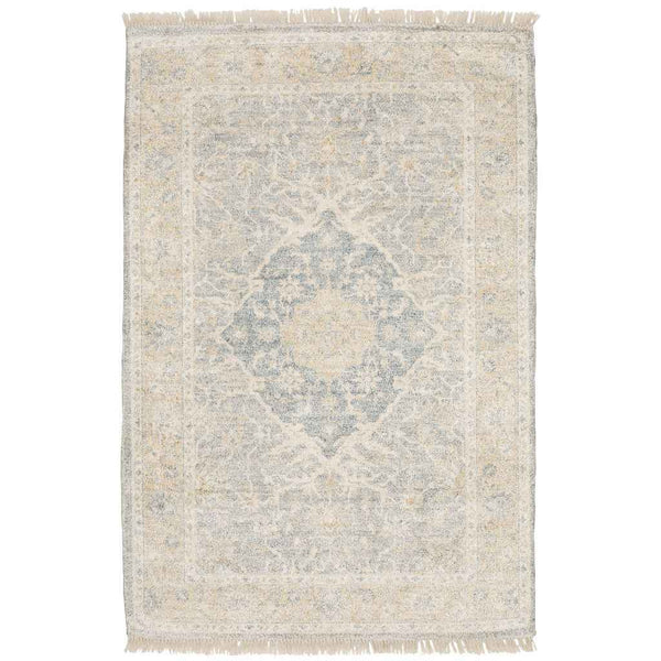 8' X 10' Grey And Beige Oriental Hand Loomed Stain Resistant Area Rug With Fringe