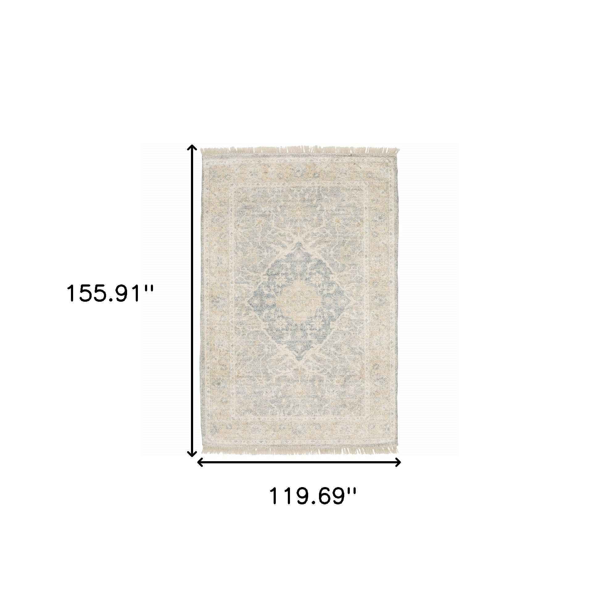 10' X 13' Grey And Beige Oriental Hand Loomed Stain Resistant Area Rug With Fringe