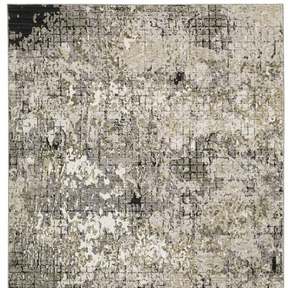 10' X 13' Grey Ivory Beige Charcoal Black Tan And Brown Abstract Power Loom Stain Resistant Area Rug