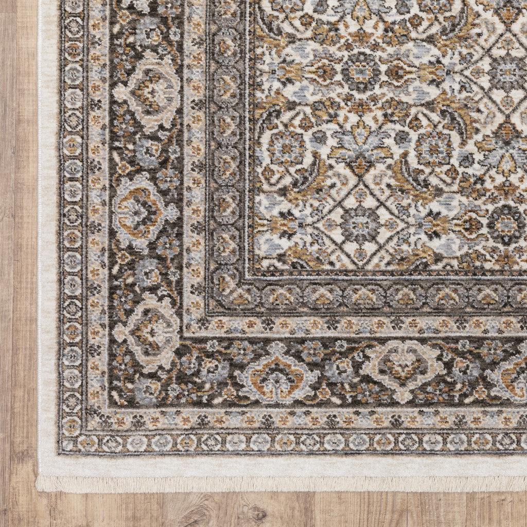 2' X 3' Ivory And Grey Oriental Power Loom Stain Resistant Area Rug With Fringe - Home & Garden