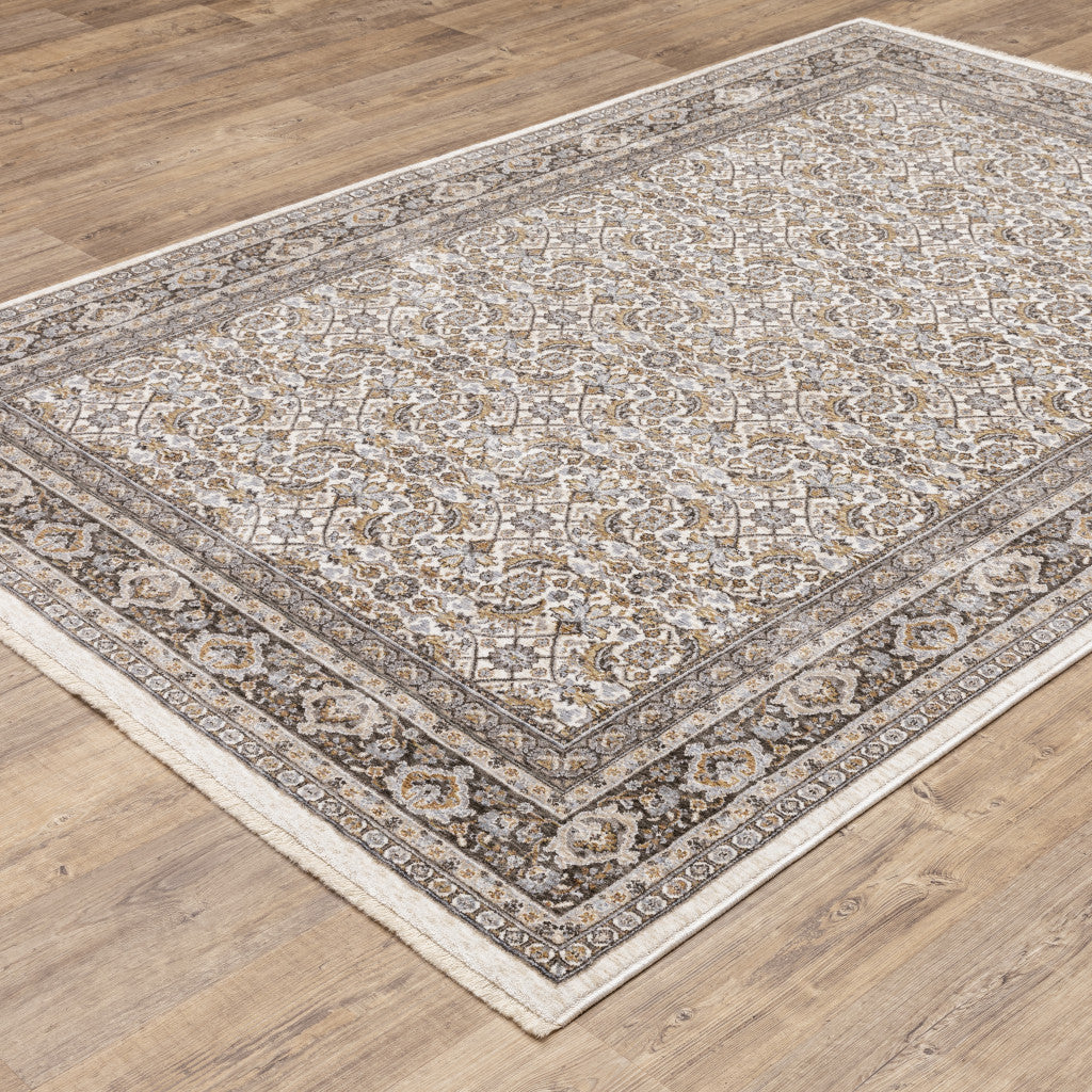 2' X 3' Ivory And Grey Oriental Power Loom Stain Resistant Area Rug With Fringe - Home & Garden