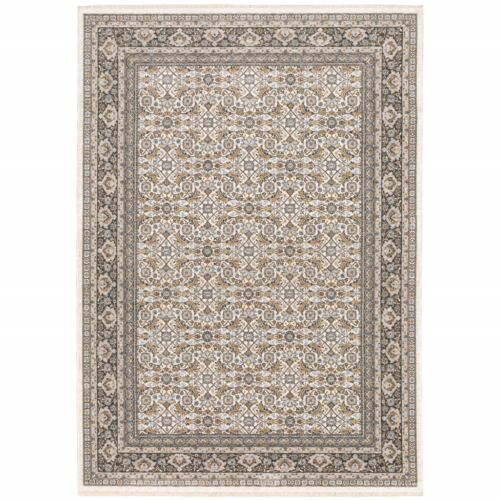 2' X 3' Ivory And Grey Oriental Power Loom Stain Resistant Area Rug With Fringe - Home & Garden