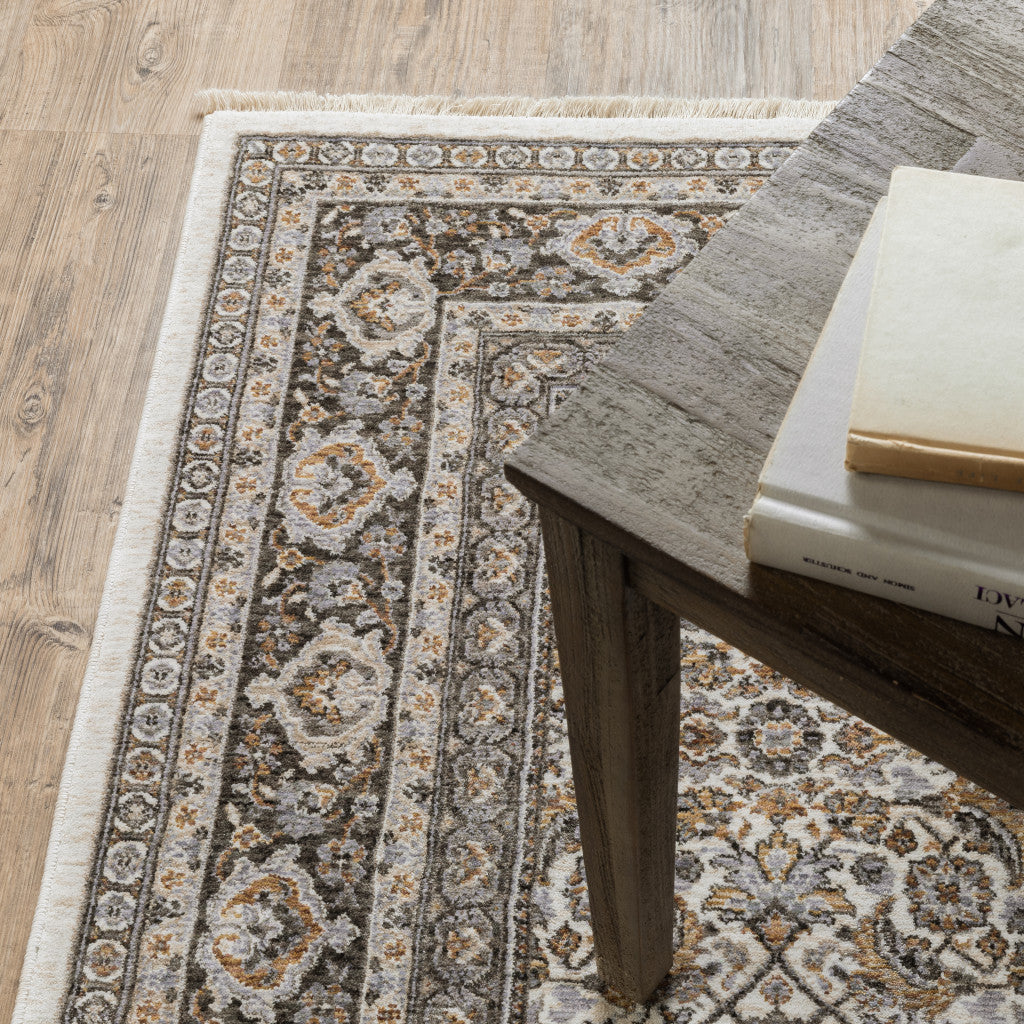 2' X 3' Ivory And Grey Oriental Power Loom Stain Resistant Area Rug With Fringe - Home & Garden