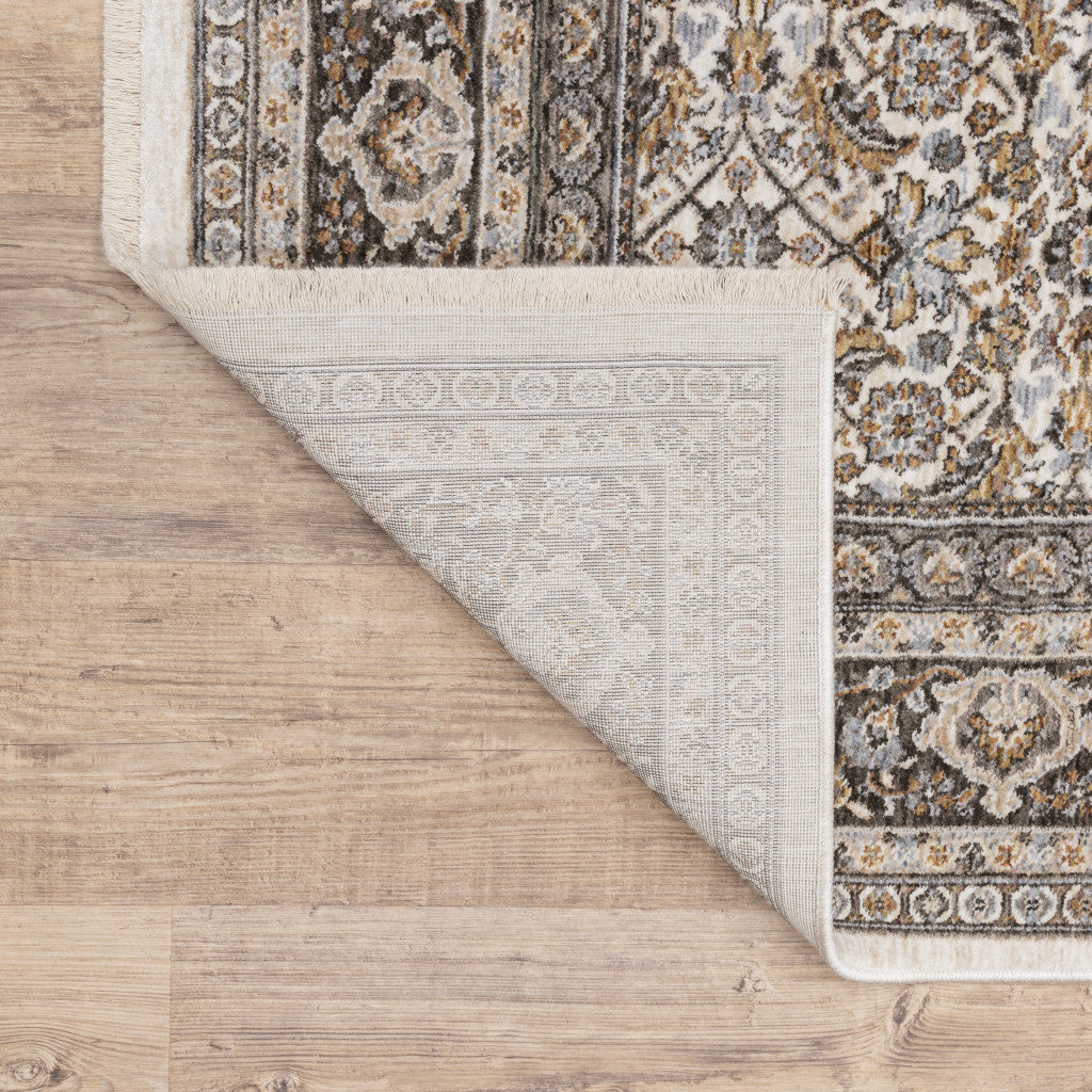 2' X 3' Ivory And Grey Oriental Power Loom Stain Resistant Area Rug With Fringe - Home & Garden